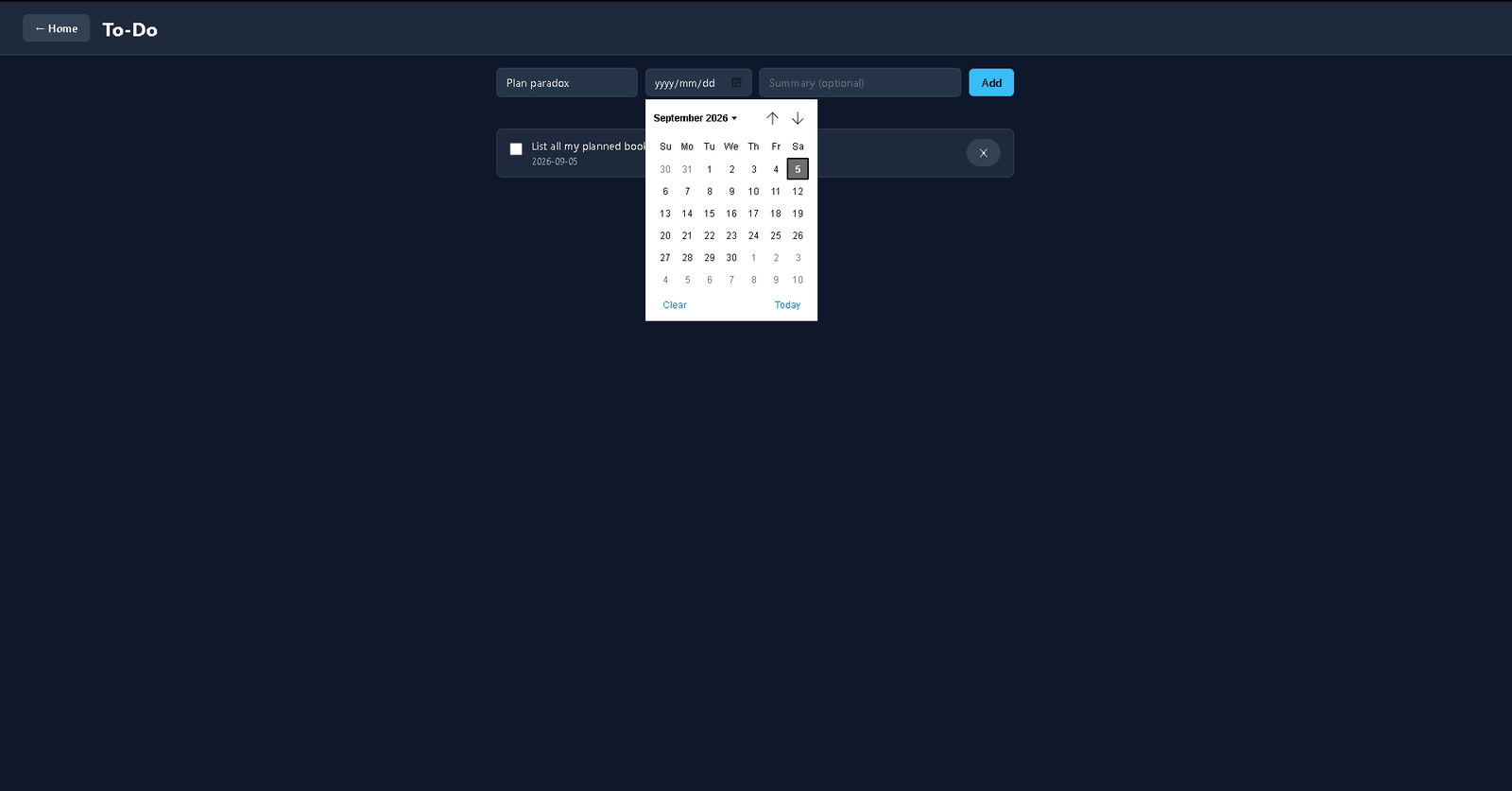 Quillen To-Do list with a due date picker
